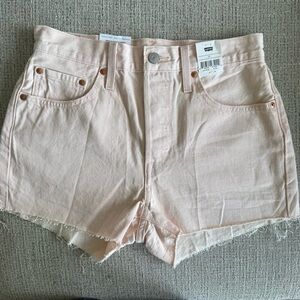 Levi's Pink Jean Shorts High-Waisted Cuffed Hem in Peach